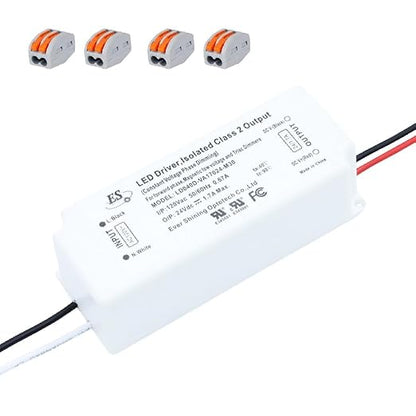 UL Recognized 24V LED Driver Dimmable, 120V to 24 Volt Transformer Triac Dimming Power Supply IP67 Waterproof, 1.7A DC Adapter AC Dimmable for LED Strip Light
