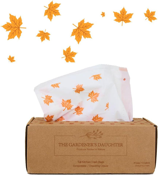 Limited Edition Fall Maple Leaf – Compostable Trash Bags by The Gardener's Daughter, 13 Gallon, 30
