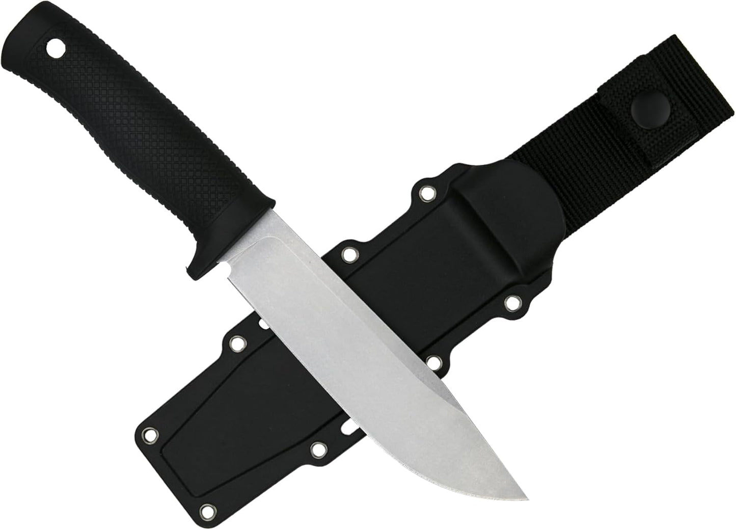 Tactical Fixed Blade Knife, 5.87 inch Blade, 4.65 inch Kray-Ex Handle, Stonewashed 420 Stainless Steel, with Secure-Ex Sheath for Outdoor Camping Hunting Survival (B-Silver)