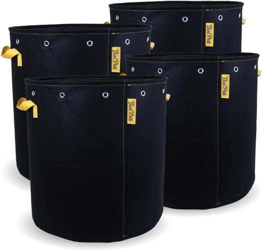 BudPots for Optimal Plant Growth | 25 Gallon Fabric Pots (94.5L) | 4-Pack | Metal Reinforced Rim - Sturdy & Never Collapses | Promotes Dense & Healthy Roots | Low Stress Training | Reusabe