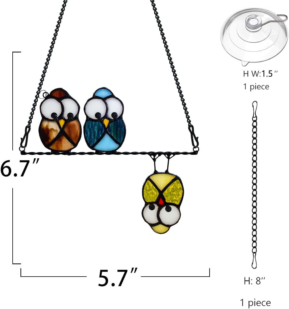 Owl Bird Gifts for Bird Lovers Stained Glass Suncatchers for Windows,Birds Decor Stained Glass Window Hangings,Owls Ornament Housewarming Gift Owls Gifts for Women Owl Lover
