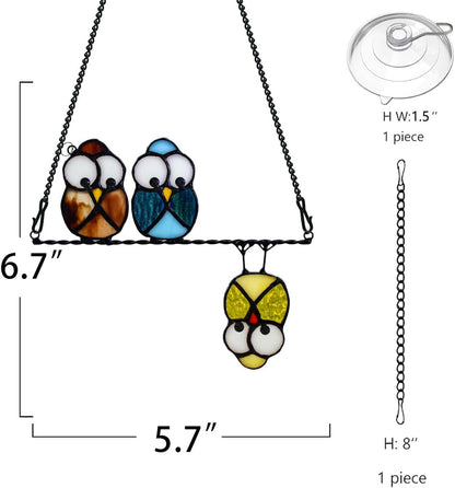 Owl Bird Gifts for Bird Lovers Stained Glass Suncatchers for Windows,Birds Decor Stained Glass Window Hangings,Owls Ornament Housewarming Gift Owls Gifts for Women Owl Lover