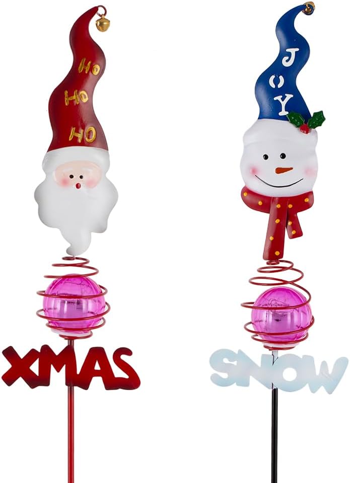 Solar Christmas Decorations Outdoor,2 Pack Snowman＆Santa Claus Xmas Pathways Lights,Christmas Solar Garden Stake Lights for Outside Lawn Patio Landscape