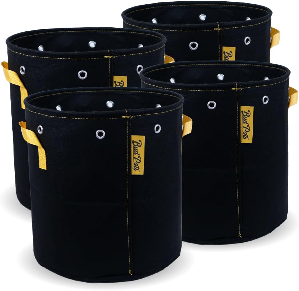 BudPots for Optimal Plant Growth | 7 Gallon Fabric Pots (26.5L) | 4-Pack | Metal Reinforced Rim - Sturdy & Never Collapses | Promotes Dense & Healthy Roots | Low Stress Training | Reusable
