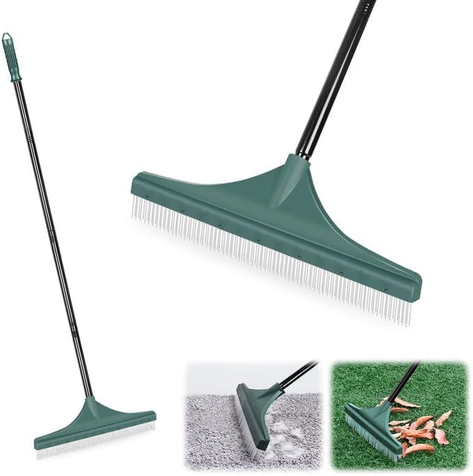 ORIENTOOLS Artificial Turf Rake, Grass Rake with 4 Sections Adjustable Steel Handle from 30" to 53", Hand Telescopic Brush, for Artificial Turf, Patios, Carpets, Pet Hairs and Garden Lawn Clean
