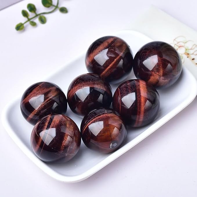 4-5CM/1.58-1.97inch Natural Crystal Red Tiger Eye Ball Quartz Massage Polished Spheres Reiki Healing Exquisite Room Decor Rock Ball Souvenirs Gift(Red Tige Eye, 40-50mm)