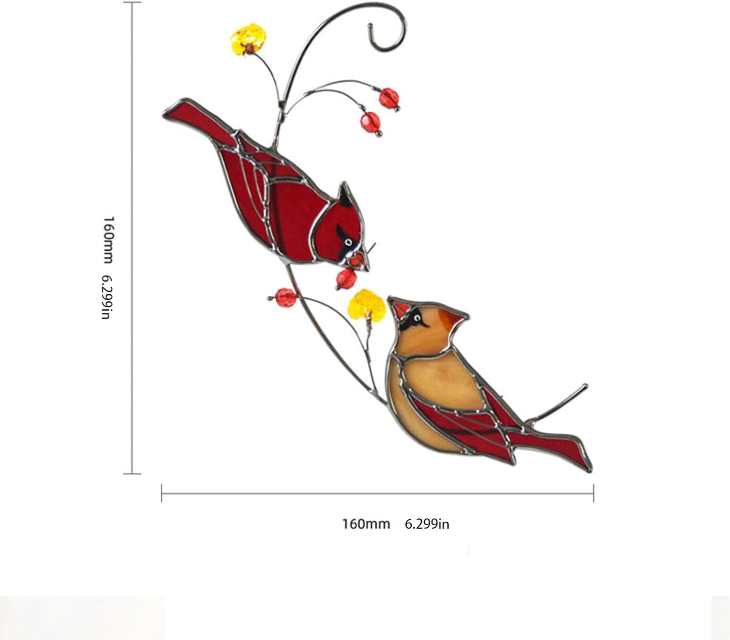 Cardinal Couple Suncatcher, Stained Glass Window Hanging,Sun Catchers Indoor Bird Decor, Garden Decor Ornaments Memorial Gifts for Women Red Birds Wall Hangings with Suction Cup