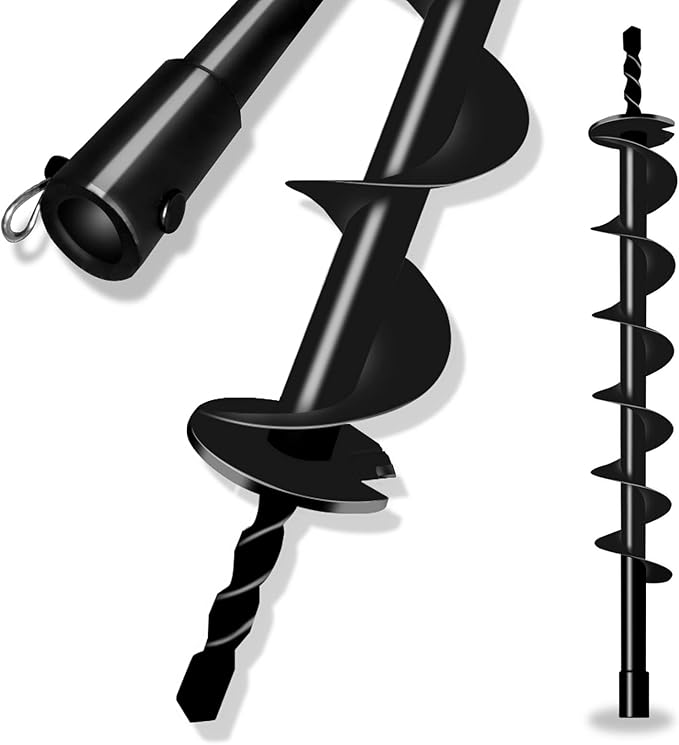 LONGRUN Earth Auger Drill Bit for Garden Fence Post, 3" x 31.5" Auger Post Hole Digger, 0.79”(20mm) Inner Shaft Franch Bit for Planting Trees and Bedding, Bulbs, Seedlings, Gardening, Large Fencing