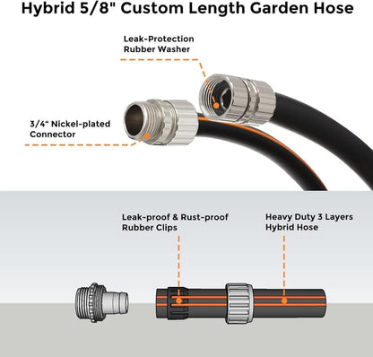 Giraffe Tools Leader Hose 12ft x 5/8", Custom Length, Heavy Duty, No Kink, Flexible, Rubber Garden Hose, Leakproof Water Hose with Male to Female Fittings, 600 Burst PSI