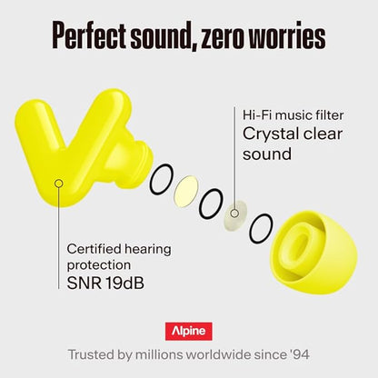 Alpine Tune Earplugs, Concert Ear Plugs for Noise Reduction, High Fidelity Music Quality, 19dB