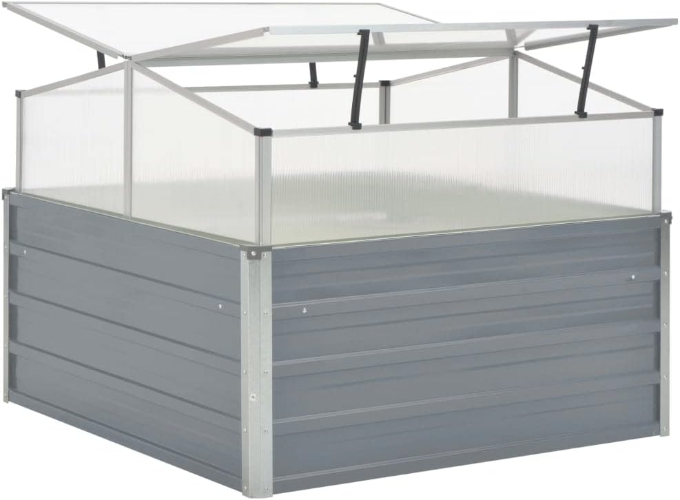 Galvanized Steel Greenhouse, Raised Garden Bed with Greenhouse, Metal Planter Box with Polycarbonate Mini Greenhouse, 39.4"x39.4"x33.5" Galvanized Steel Gray,-105