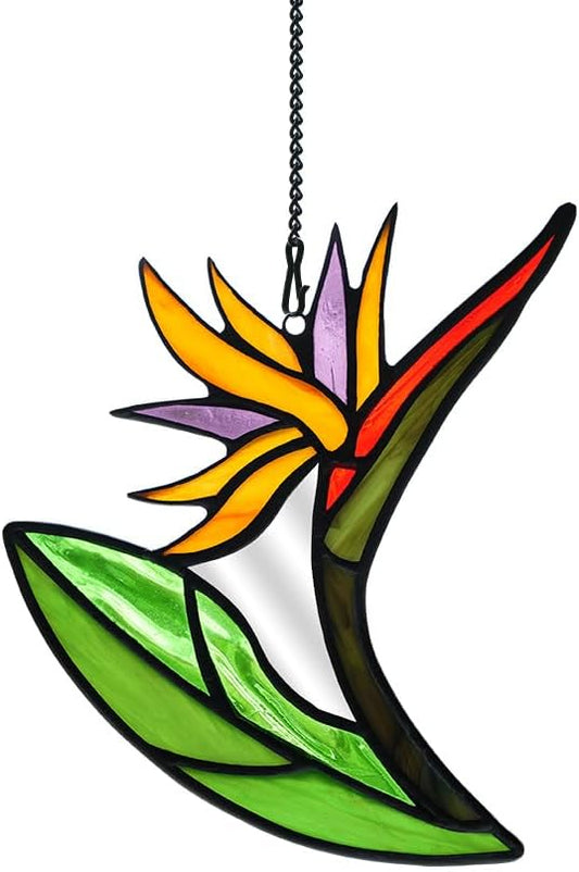 Bird of Paradise Flower Decor Stained Glass Suncatcher,Artificial Fake Flowers Gift for