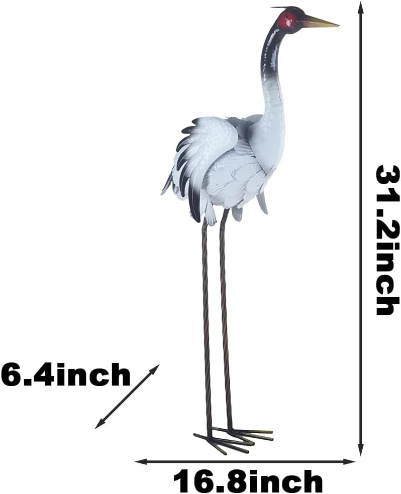 Crane Statue Metal Red-crowned Crane Sculpture Garden Decoration Metal Yard Art for Patio Lawn Backyard Outdoor Decoration