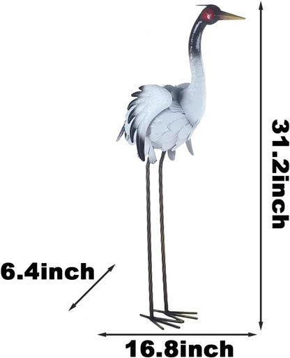 Crane Statue Metal Red-crowned Crane Sculpture Garden Decoration Metal Yard Art for Patio Lawn Backyard Outdoor Decoration