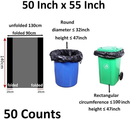 65 Gallon Trash Bags 1.8 Mil -50''x55'' Pack of 50 Thick Large Heavy Duty Multi-Use Garbage Bags Extra Large Strong Trash Can Liners for Office, Picnic,Kitchen, Bulk Bags (65 Gallon 50 Count)
