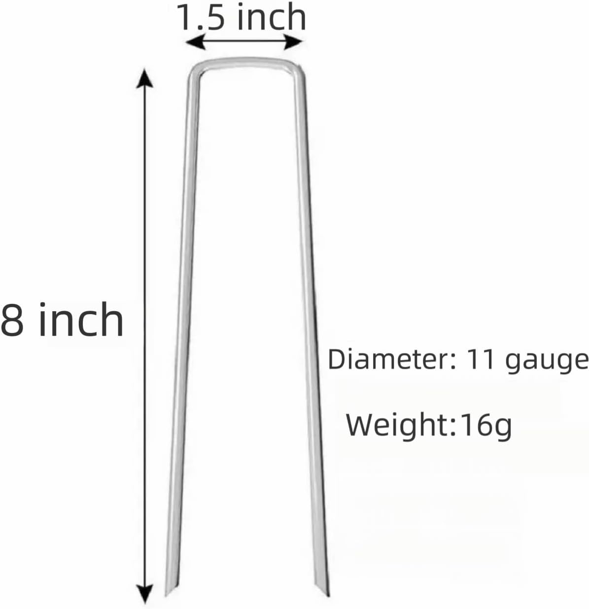 8 inch 20 Pack Silver Galvanized Landscape Staples 11 Gauge Garden Stakes Pins Anti-Rust Ground Stakes U-Shaped Tent Stakes are Used for Weed Barrier, Irrigation Tubing, Yard Lawn, Landscape Fabric