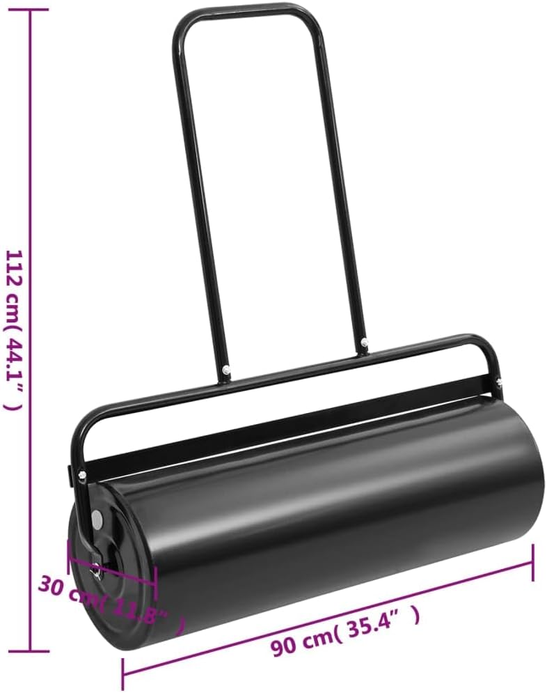 Garden Lawn Roller with Handle for Lawn Garden Yard, Grass Aerator, Yard Roller Black 16.6 gal Iron and Steel