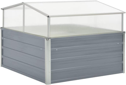 Galvanized Steel Greenhouse, Raised Garden Bed with Greenhouse, Metal Planter Box with Polycarbonate Mini Greenhouse, 39.4"x39.4"x33.5" Galvanized Steel Gray,-105