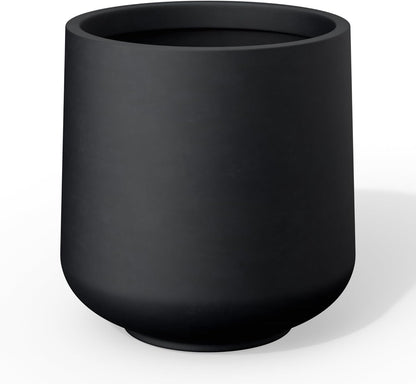 Kante 15.3" Dia Round Concrete Planter, Outdoor Indoor Large Plant Pots Containers with Drainage Hole and Rubber Plug for Home Garden Patio, Black