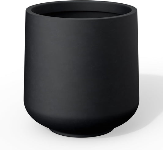 Kante 11.6" Dia Round Concrete Planter, Outdoor Indoor Large Plant Pots Containers with Drainage Hole and Rubber Plug for Home Garden Patio, Burnished Black