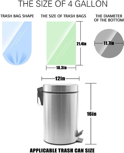 4 Gallon 330pcs Strong Trash Bags Colorful Clear Garbage Bags, Bathroom Trash Can Bin Liners, Small Plastic Bags for home office kitchen, fit 12-15 Liter, 3,3.5,4.5 Gal,Multicolor