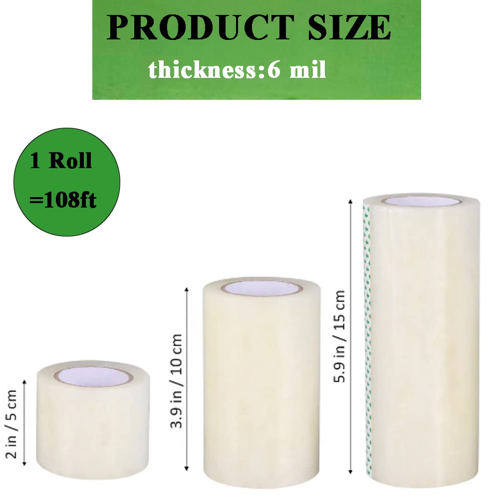 Greenhouse Plastic Sheeting Tape, 2" x108' Greenhouse Clear Plastic Film Repair Tape Tunnel Tape, 6mil Reinforced Polyethylene Tapes for Seaming and Sealing (2" x108')