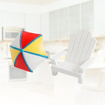 TOYANDONA 2pcs Beach Zen Garden Decor Mini Chair Sun Umbrella Sandbox Accessories Nautical Miniature Doll House Ornament Kits for DIY Fairy Garden Plant Cake Decoration