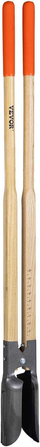 VEVOR Post Hole Digger, Heavy Duty Post Hole Digger with Wood Handle, Manual Hole Digger with Scale Markings and Metal Blade, Post Hole Digger Tool for Digging Yard Work Gardening Outdoors, 57.5-Inch