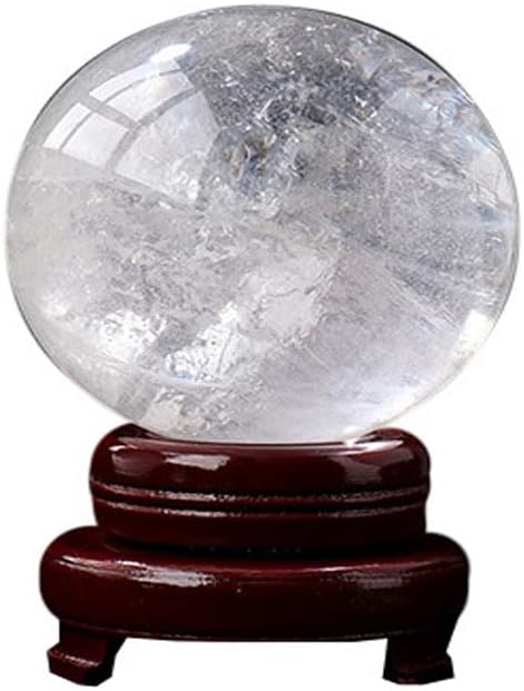 StoneStory Clear Quartz Crystal Sphere Ball with Wood Stand Large Healing Crystals Sphere Sculpture Home Office Decoration Fengshui Meditation Healing 80mm 3.14'' (Clear Quartz, 3.14'')