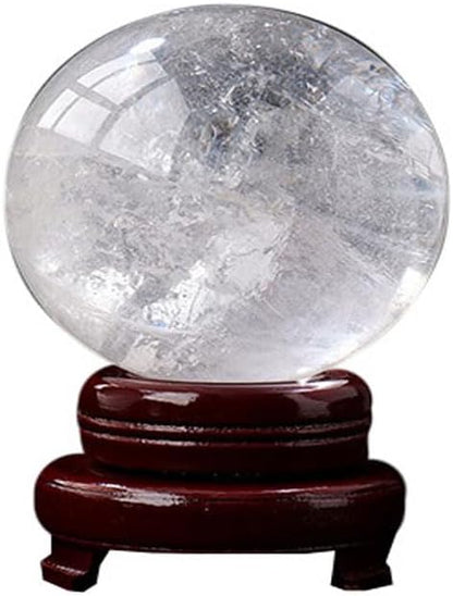 StoneStory Clear Quartz Crystal Sphere Ball with Wood Stand Large Healing Crystals Sphere Sculpture Home Office Decoration Fengshui Meditation Healing 80mm 3.14'' (Clear Quartz, 3.14'')