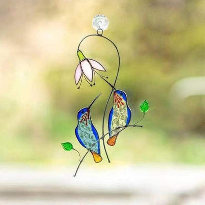 Hummingbird Suncatcher for Window, Chickadee Stained Glass Window Hangings Sun Catcher for Outdoor Garden Decor A Lovely Present for Your Family(Size:3.94x2.64inch)