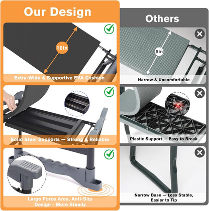 Garden Kneeler and Seat with Extra Wide Thick EVA Pad – Heavy Duty Foldable Gardening Bench Stool with Tool Pouches, Ergonomic Kneeling Seat for Seniors, Women & Men, Black & Orange