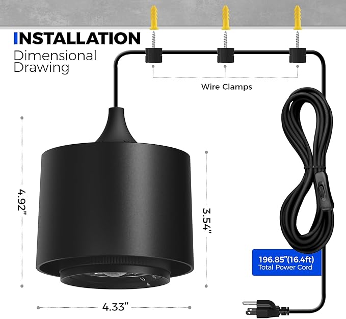Barrina TR40 Hanging Grow Lights for Indoor Plants, 40W 5000K Full Spectrum, Adjustable Beam Angle, High PPFD, Spotlight Grow Light with Timer for Indoor Growing, Large Tall Plant, Flowers
