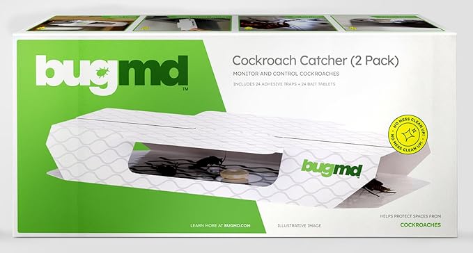BugMD Cockroach Catcher (2 Pack, 24 Traps) - Indoor Cockroach Killer & Roach Trap, Sticky Trap for Insect, Glue Traps Pest Defense