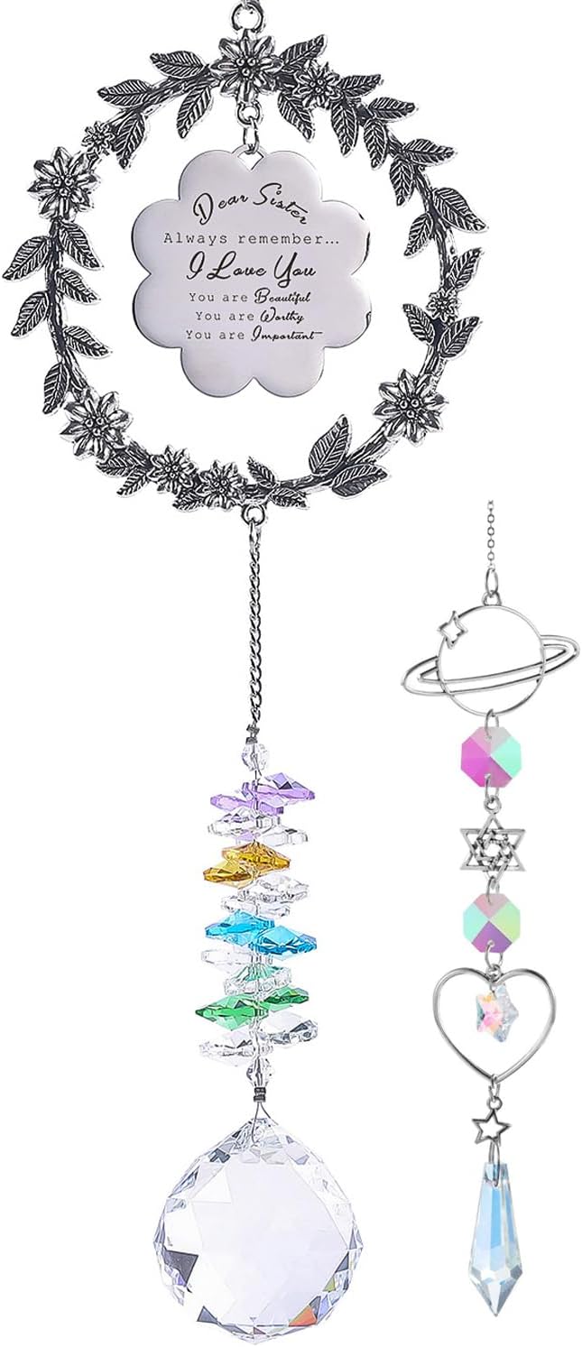 Sis Sun Catcher Gifts for Sisters Birthday, Crystal Suncatcher for Window, Rainbow Maker Hanging Ornament Gift for Sister Birthday Christmas, Best Sister Ever, My Best Friend Ideas