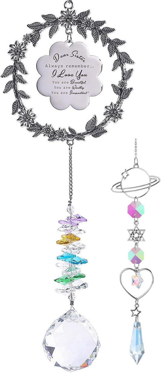 Sis Sun Catcher Gifts for Sisters Birthday, Crystal Suncatcher for Window, Rainbow Maker Hanging