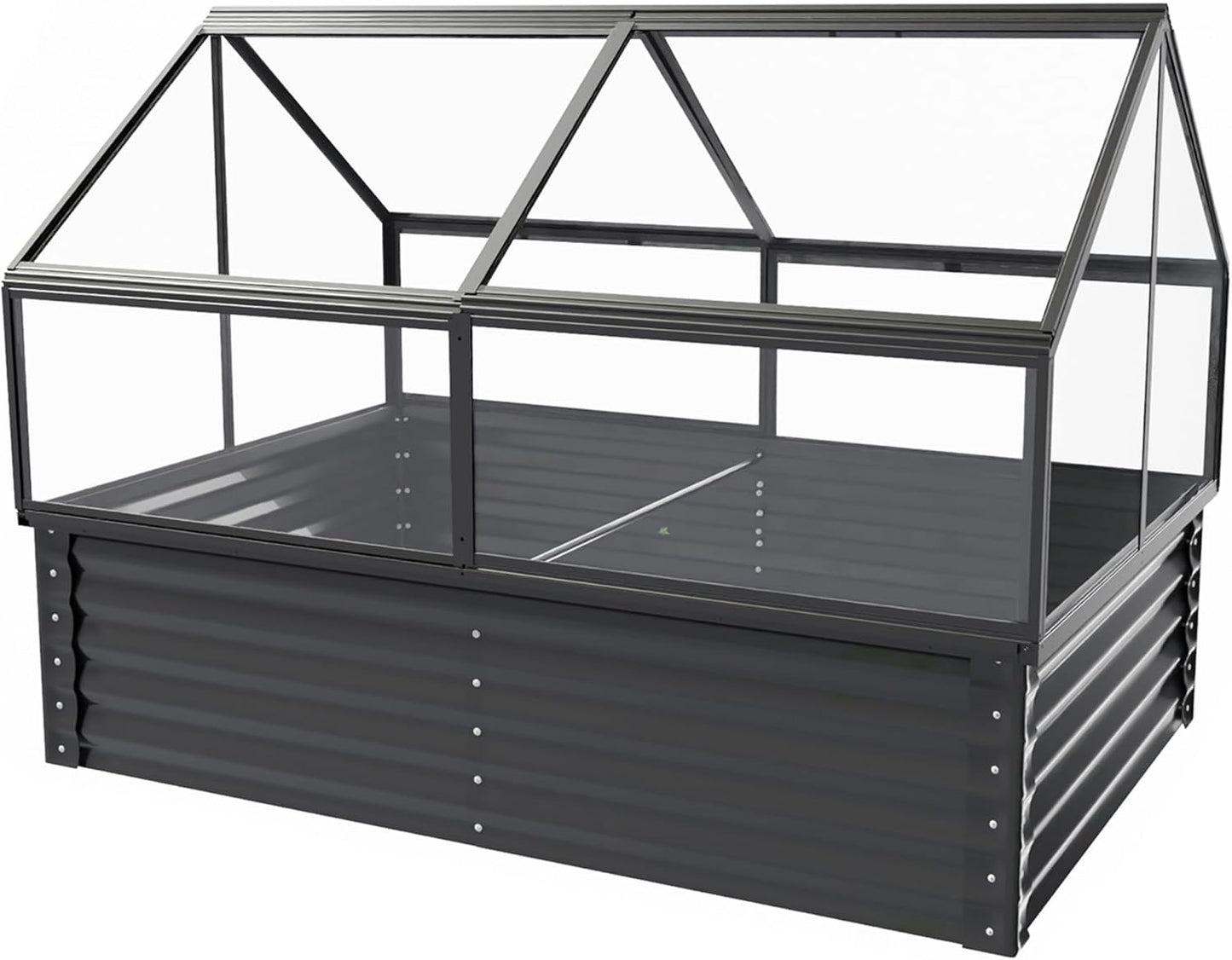 68.7" Raised Garden Bed with Greenhouse Cover, Galvanized Steel Planter Box with Open Bottom Drainage, Dual Use Outdoor Metal Planter for Vegetables Flowers and Herbs