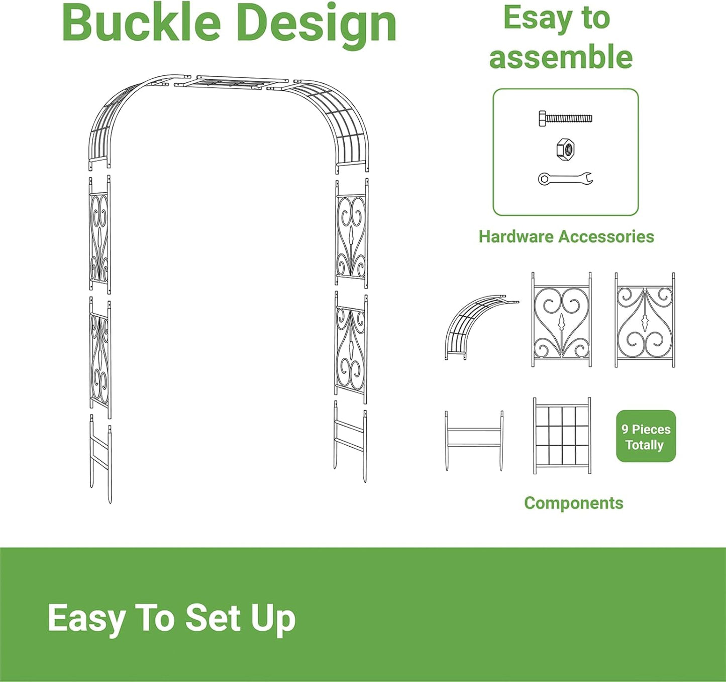 Metal Garden Arbor, 104.3” Tall Wrought Iron Archway for Climbing Plants & Flowers, British-Style Garden Trellis (Black)