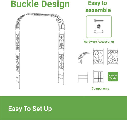 Metal Garden Arbor, 104.3” Tall Wrought Iron Archway for Climbing Plants & Flowers, British-Style Garden Trellis (Black)