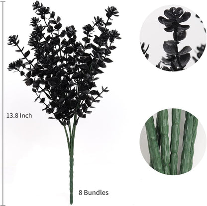 Black Artificial Flowers, Fake Outdoor UV Resistant Plants Faux Plastic Greenery Shrubs Indoor Outside Hanging Planter Home Kitchen Office Wedding, Garden Decor (Black)