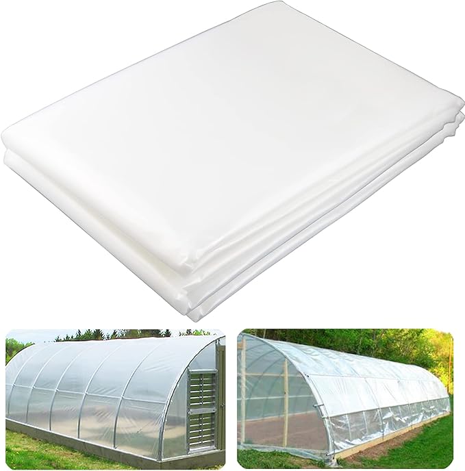 Yowlieu 20' x 28' Clear Greenhouse Plastic Sheeting, 6 Mil UV Resistant Polyethylene Greenhouse Film Hoop Green House Plastic Cover for Farms, Agriculture, Garden