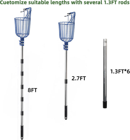 8FT Fruit Picker with Large Basket Telescoping Fruit Picker Pole Foam Padding Prevents Bruising Suitable for Apples Mangoes Pears Oranges Avocados, Blue (Pole Included)