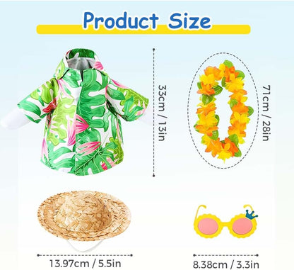 Hawaiian Porch Goose Outfits,2025 New Yard Goose Clothes Hawaiian Wreath with Straw Hat Glasses,4 Pcs/Set Summer Lawn Goose Costume,for 23" Statue Patio Garden Decoration