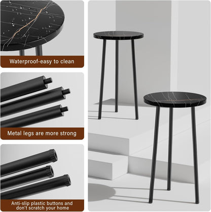 Plant Stand Indoor 2 Pack: Corner Wood 20 Inch Plant Stand Mid Century Modern Decor - Small Round Plant Table for Indoor Plants - Plant Holder for Patio Living Room Bathroom Office (Black Marble)