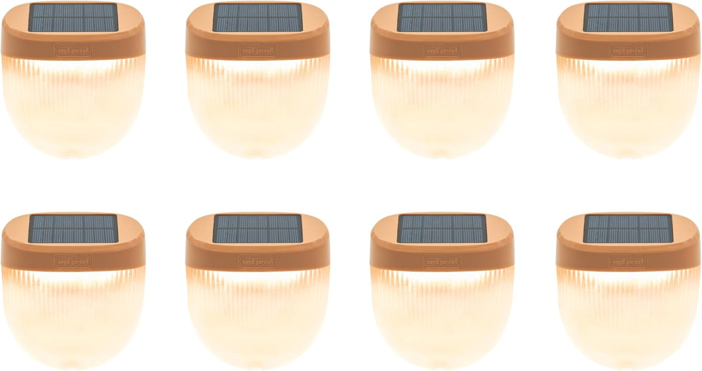 Vego garden Rippled Solar Garden Lights with Auto Sensors Magnetize Securely to Raised Beds, IPX4 Waterproof Outdoor LED Light for Patio & Yard Terra Cotta, 8 Pack