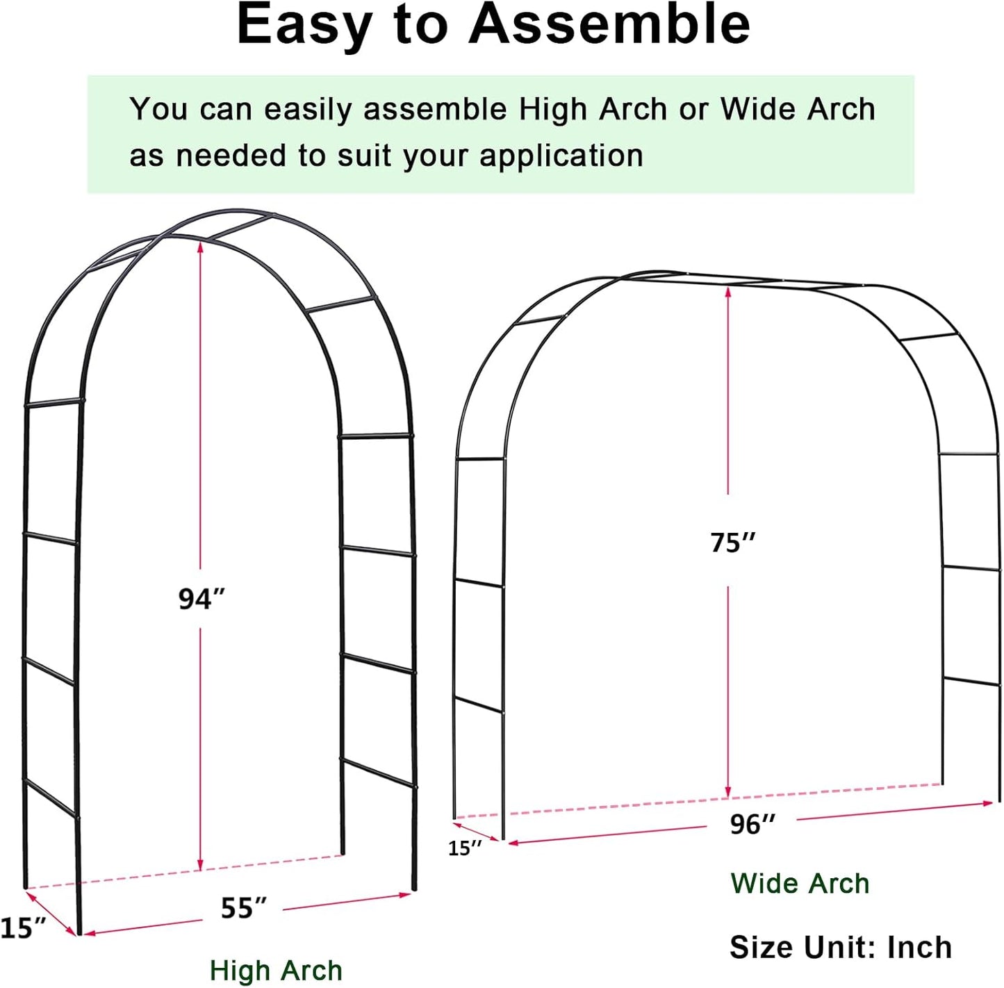 Metal Pergola Arbor, Outdoor Flower Garden Arch Trellis, Steel Garden Arbor for Climbing Plants, Wedding Decoration, 7'8" H x 4'5" W
