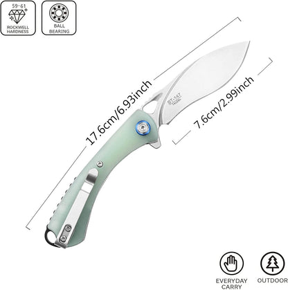 Sitivien ST147 Folding Pocket Knife,14C28N Steel Blade with G10 Handle Utility Knife EDC Tool Knife for Outdoor Camping,Hiking,Hunting(Jade)