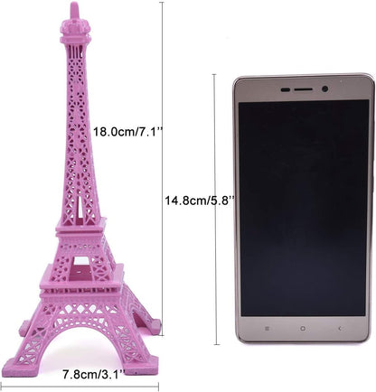 ESHATO Pink Metal Eiffel Tower Statue, 7inch Decorative Figurine Replica Stand Holder for Cake Topper Table Decor Gift Party Home Decoration