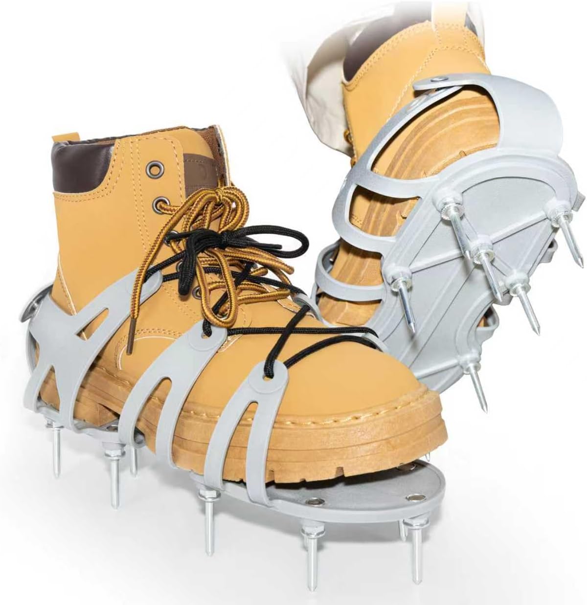 Lawn Aerator Shoes with Spiked Design &Adjustable Wrap Around Lacing,Gardening Tools,Grass Aeration Spikes Tools,Grey