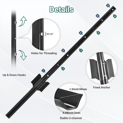 Fence Posts 3 Feet - 16 Pack, Heavy Duty Metal Fence Post, No Dig U Post for Farm, Garden, Orchard and Outdoor Wire Fencing (Black)